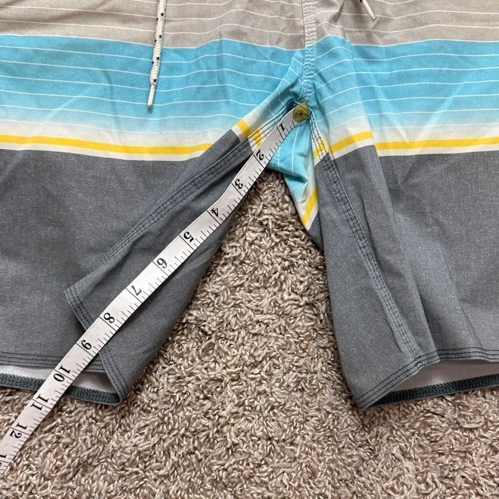 Rip Curl Gray, Blue & Yellow Striped Board Shorts